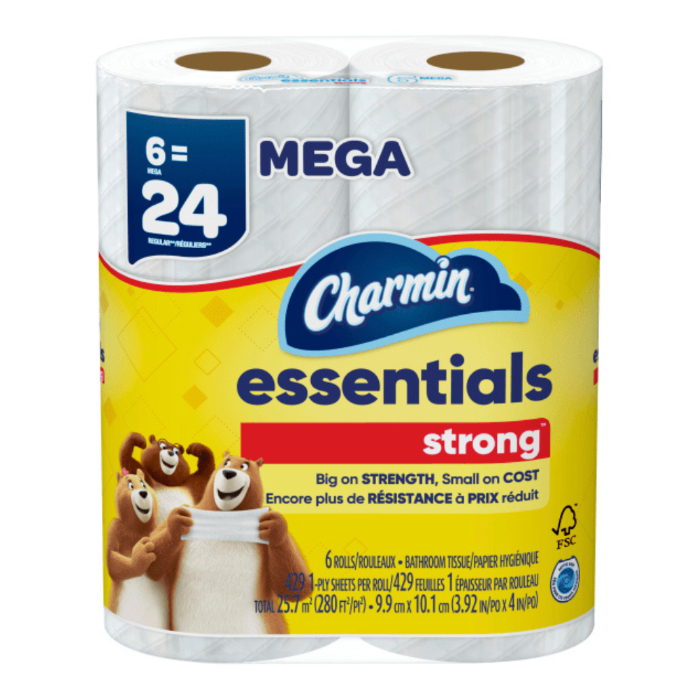 Charmin Essentials Strong Toilet Paper 6 Mega Rolls Per Roll (429 Sheets)