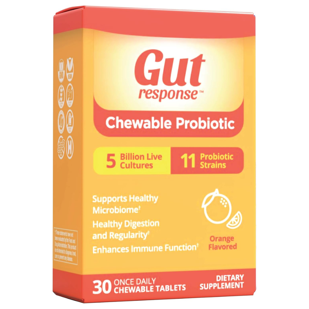 Gut Response probiótico masticable naranja 5 mil millones 30 tabletas