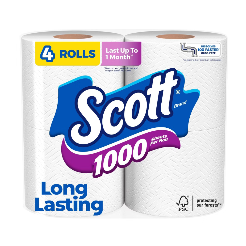 Scott 1000 Septic Safe Toilet Paper 4 Rolls (1 Ply)