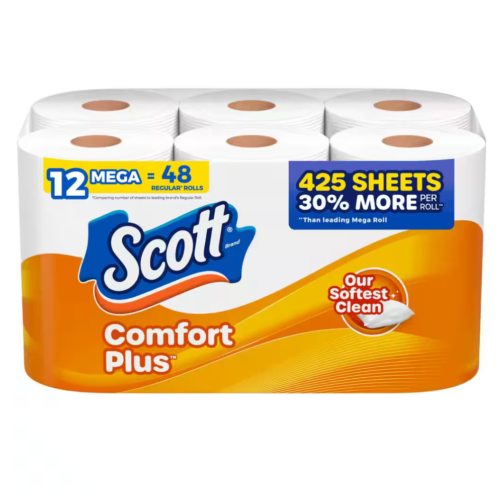 Scott ComfortPlus Septic Safe Toilet Paper 12 Mega Roll (1 Ply)