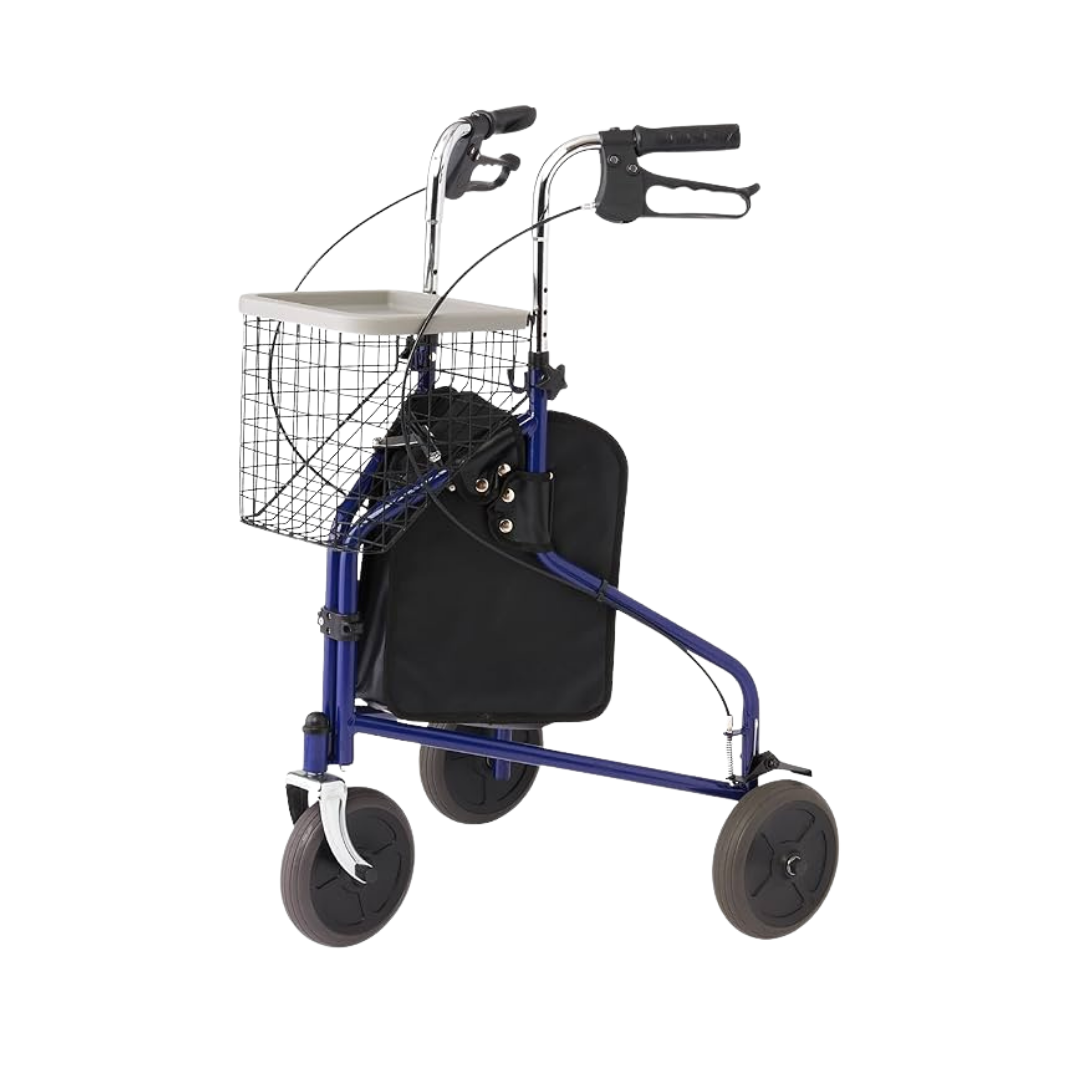 Andador Medline 3 ruedas azul con canasta y bandeja