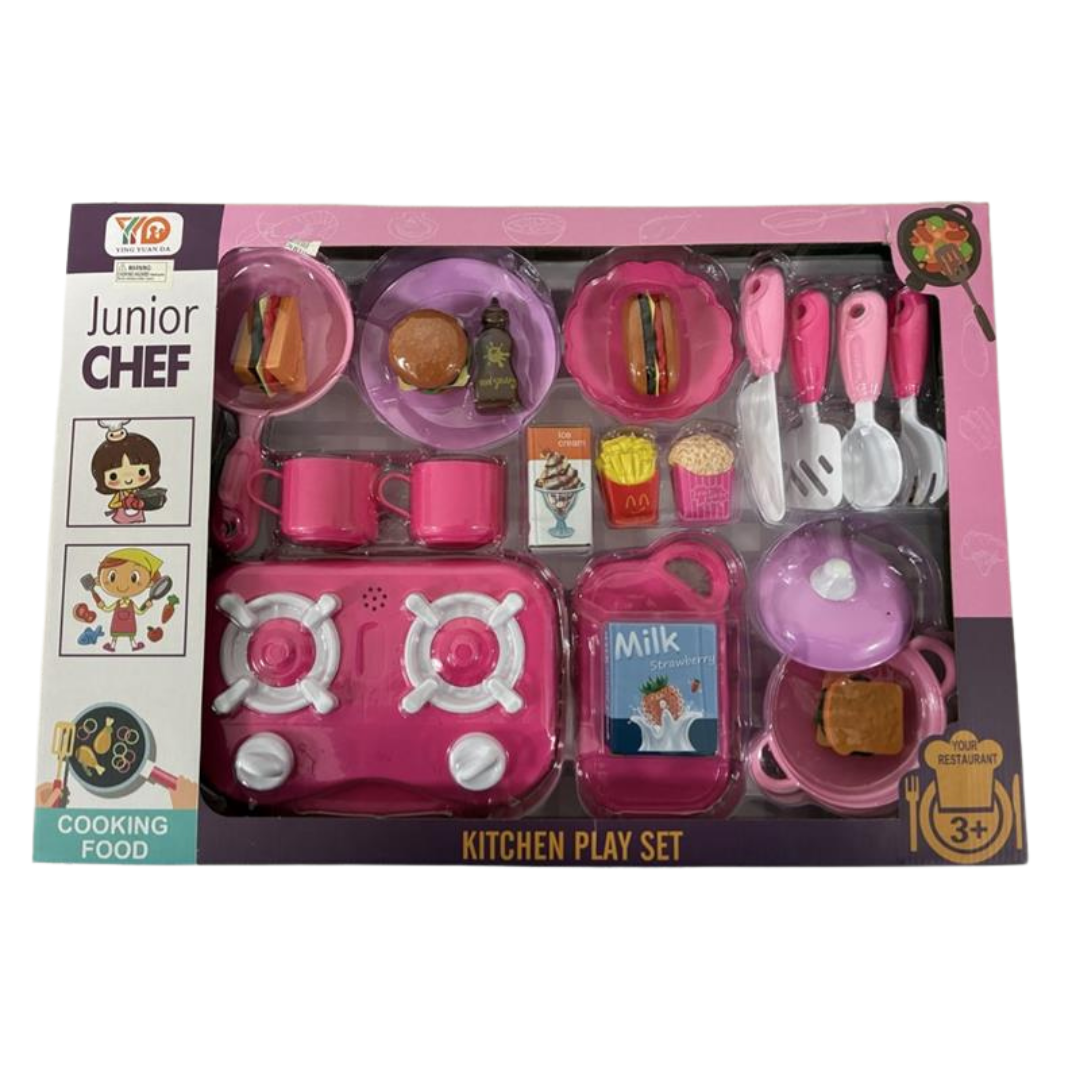 Set de cocina de juguete Junior Chef con accesorios y comida de juguete rosa