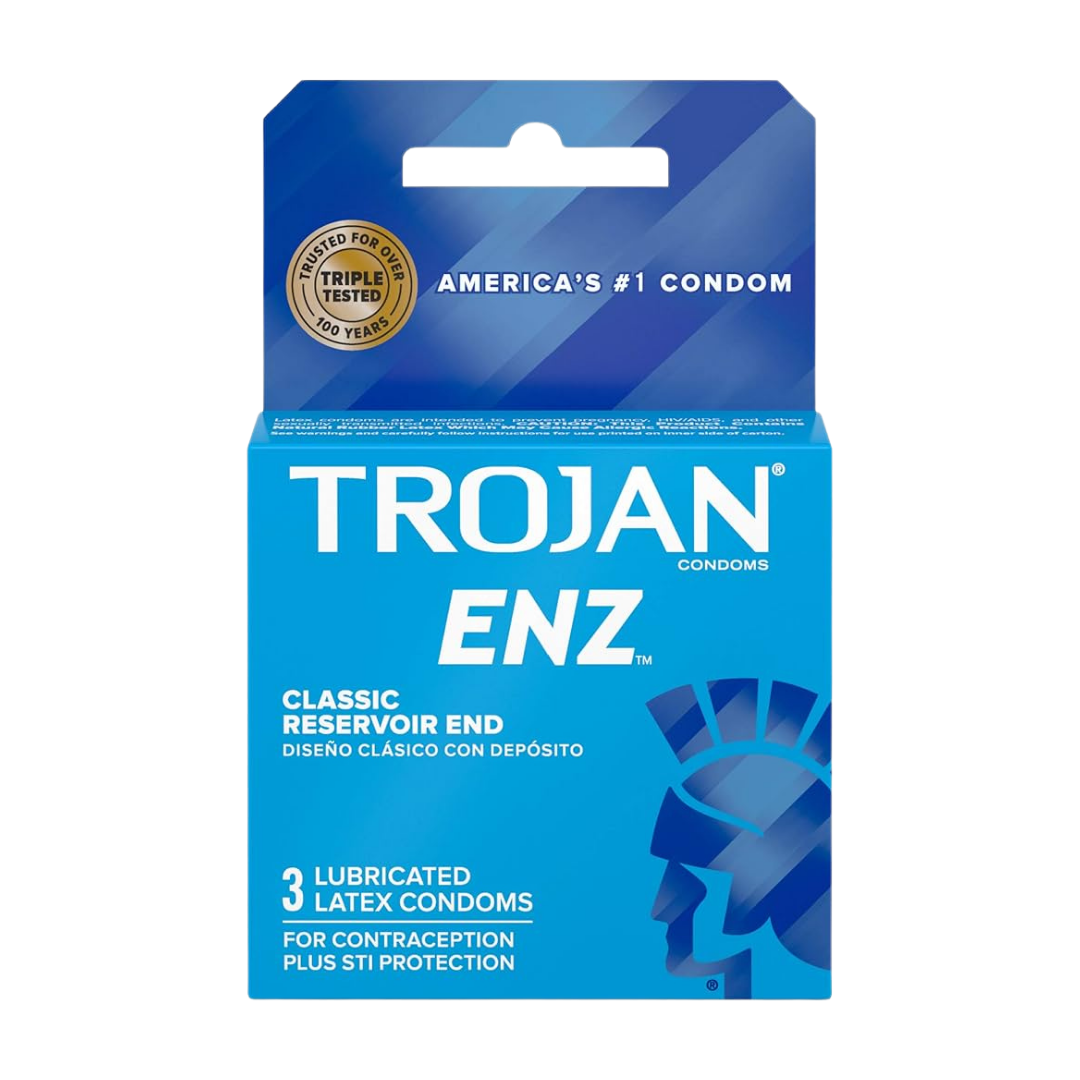 Caja de condones Trojan ENZ Lubricated paquete de 3 unidades