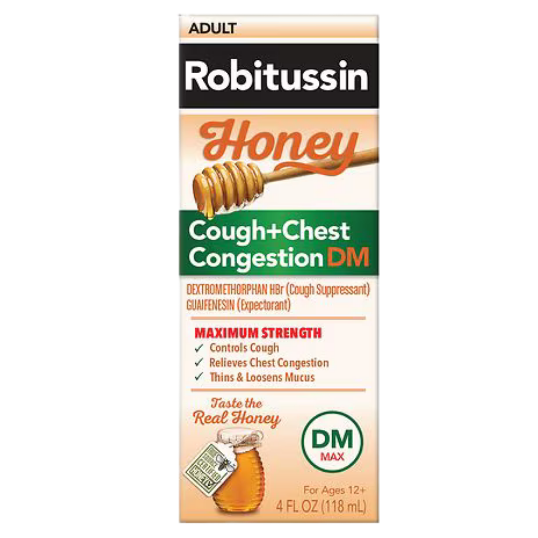 Robitussin Honey Cough + Chest Congestion DM para adultos frasco de 4 oz
