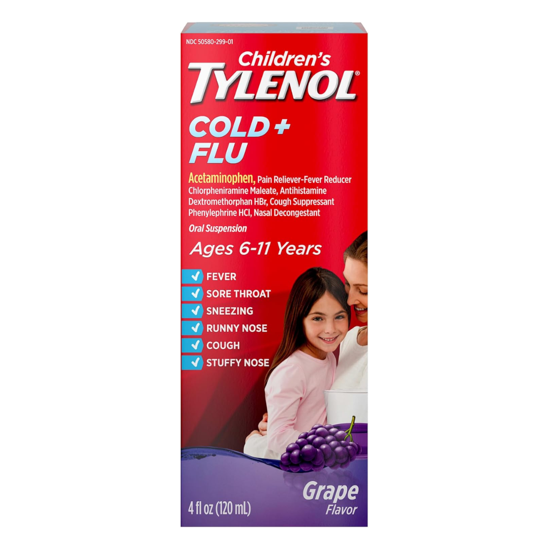 TYLENOL para niños resfriado y gripe sabor uva 4 oz