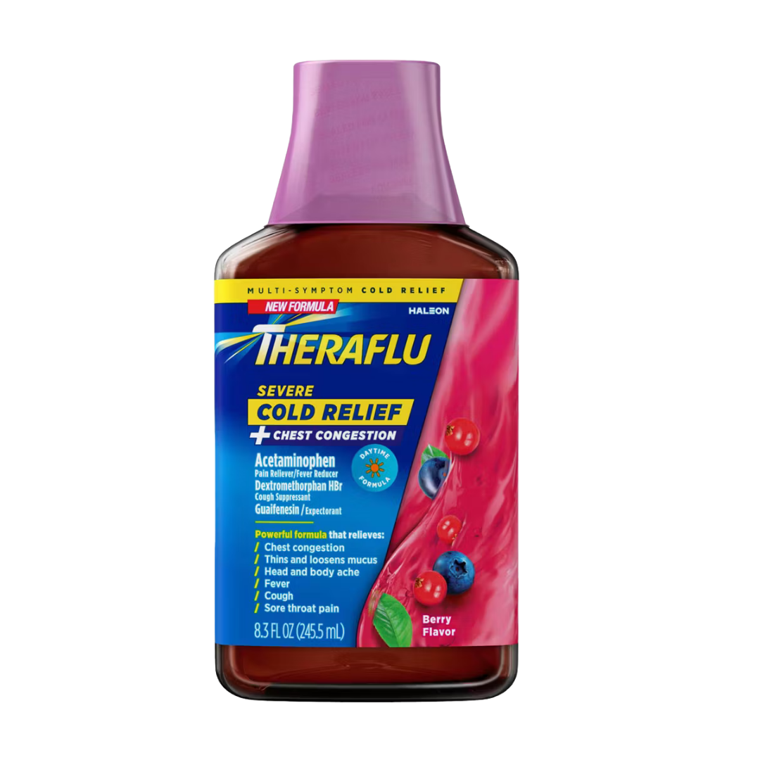 Theraflu Severe Cold Relief + Chest Congestion jarabe sabor Berry 8.3oz