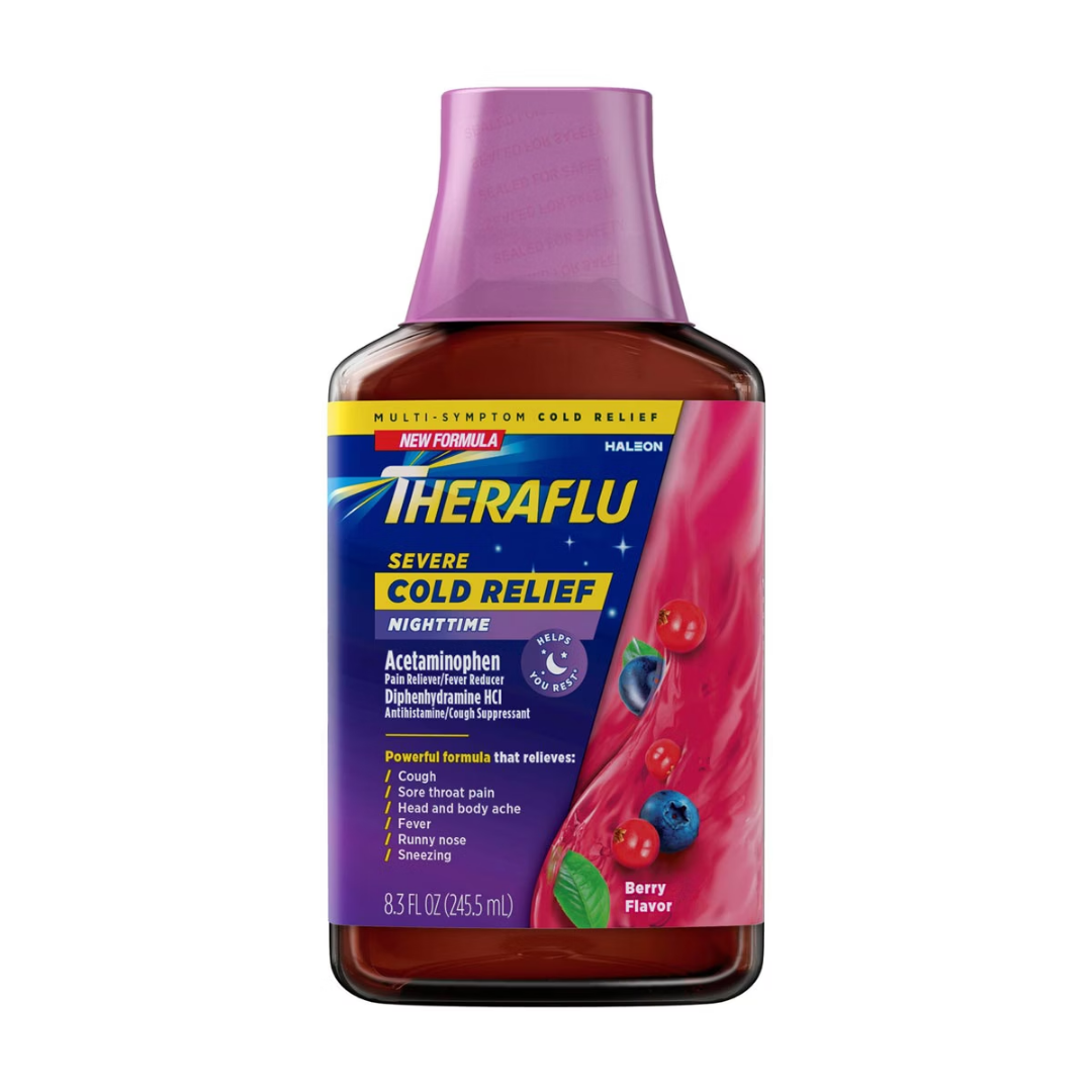 Theraflu Severe Cold Relief Nighttime jarabe nocturno sabor Berry 8.3oz