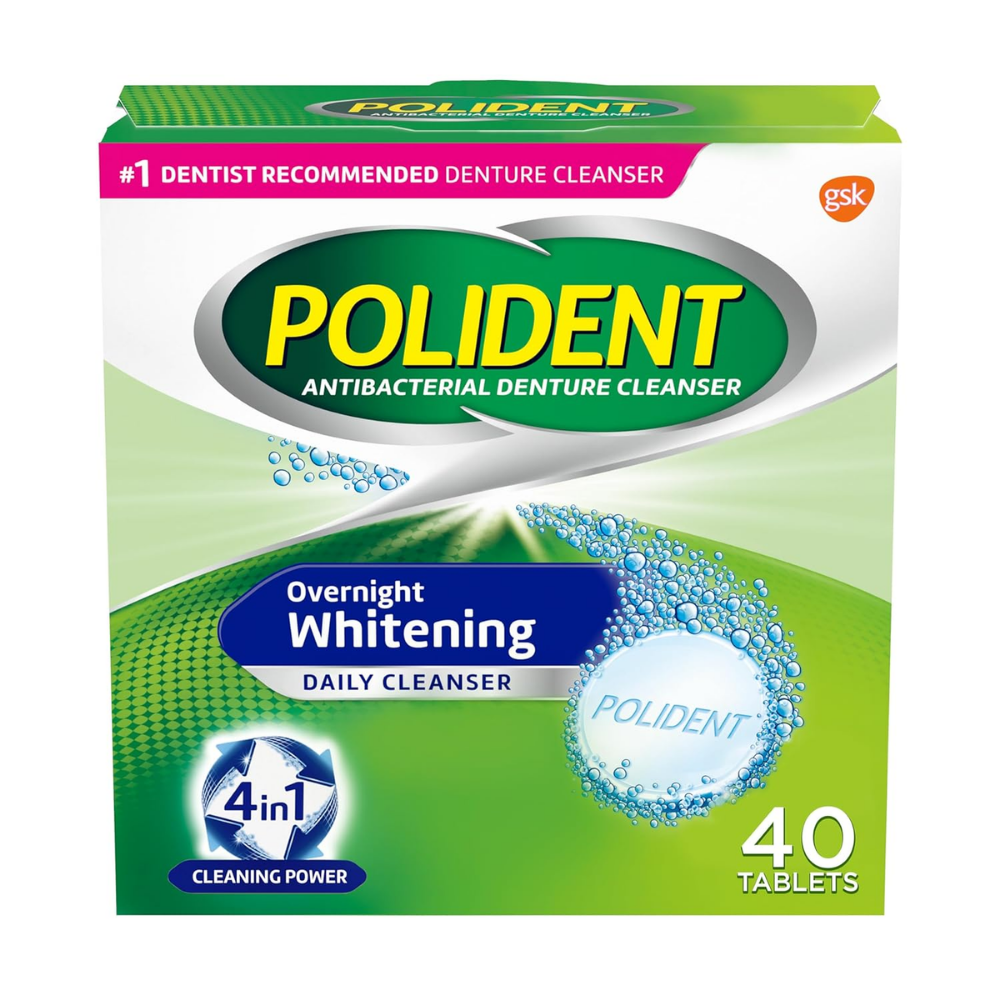 Polident Overnight Whitening Denture Cleanser Tablets (40ct)