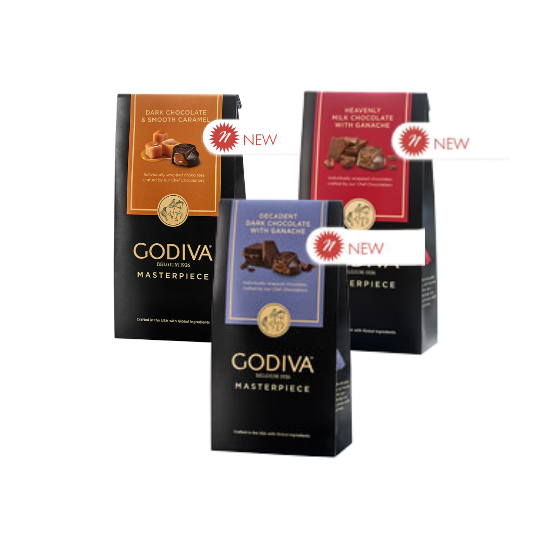 Godiva Masterpieces surtido de chocolates belgas envueltos individualmente.