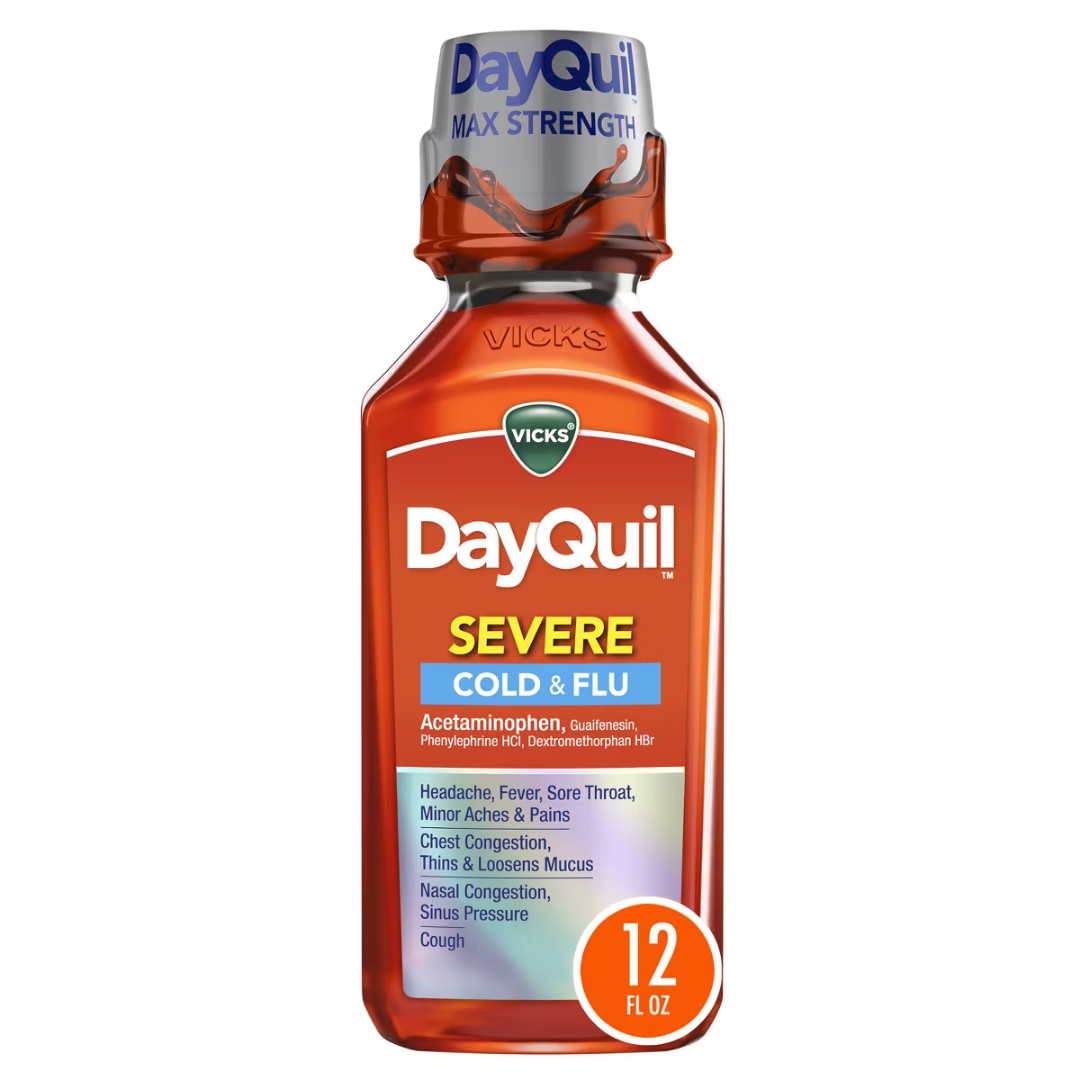 Vicks DayQuil Severe Cold & Flu Relief Liquid 12oz jarabe gripe dia