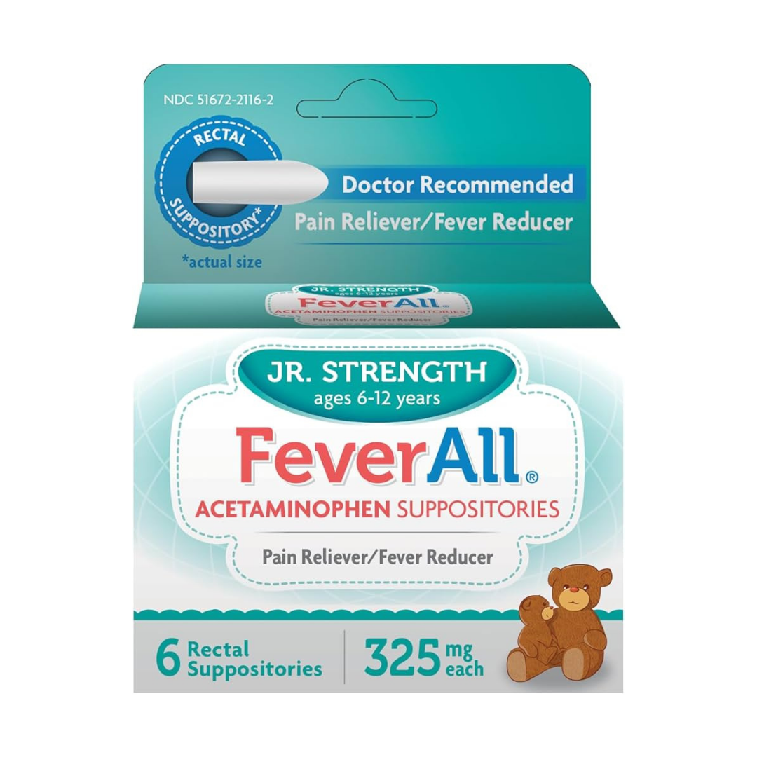 FeverAll Jr. Strength supositorios de acetaminofén 325mg 6ct