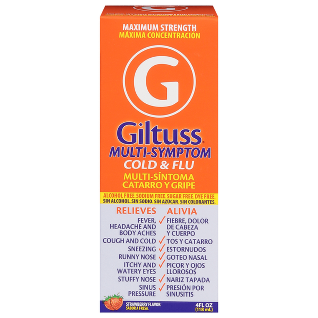 Giltuss Multi-Symptom Cold & Flu Strawberry jarabe fresa 4oz