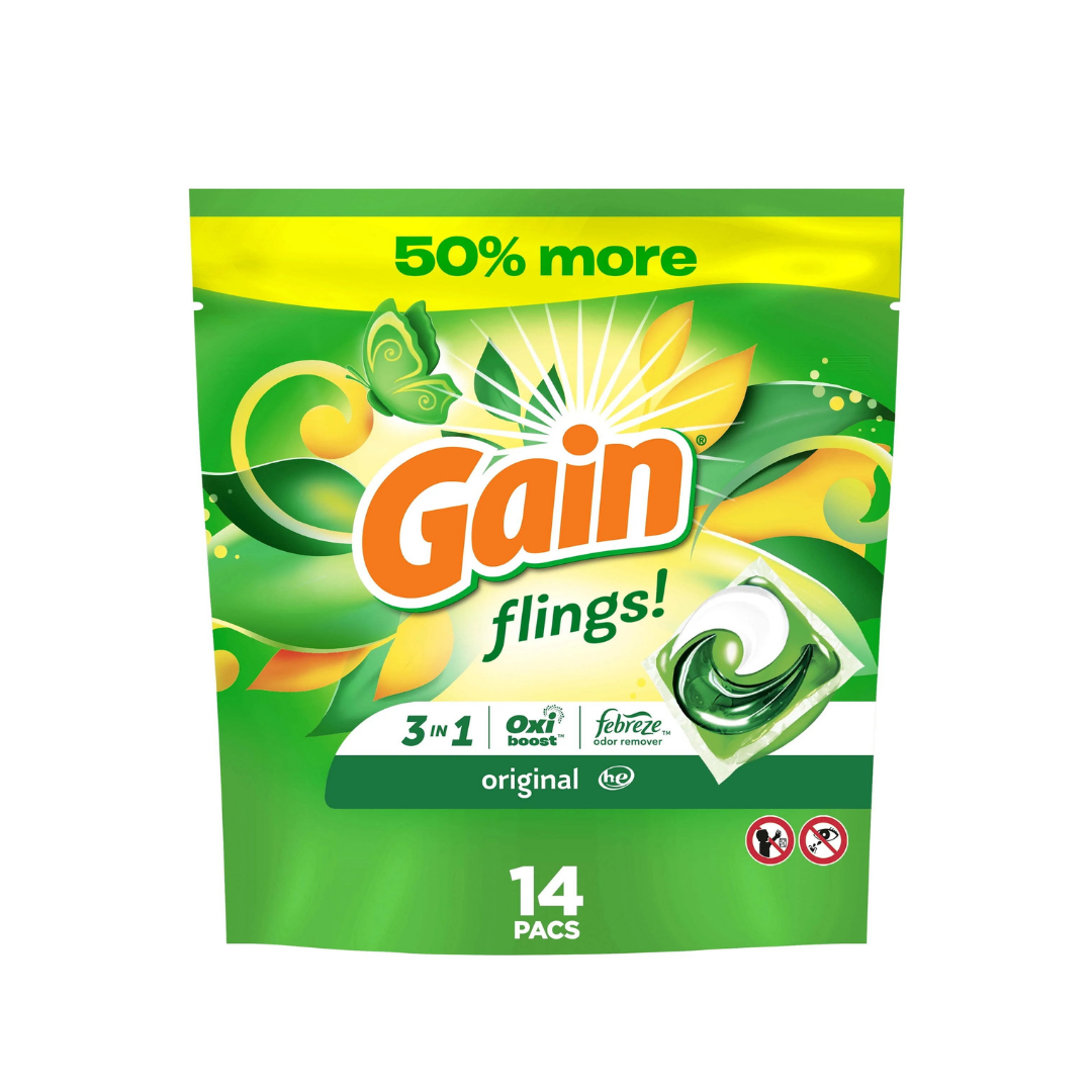 Detergente en cápsulas Gain Flings Moonlight Breeze 16 unidades.