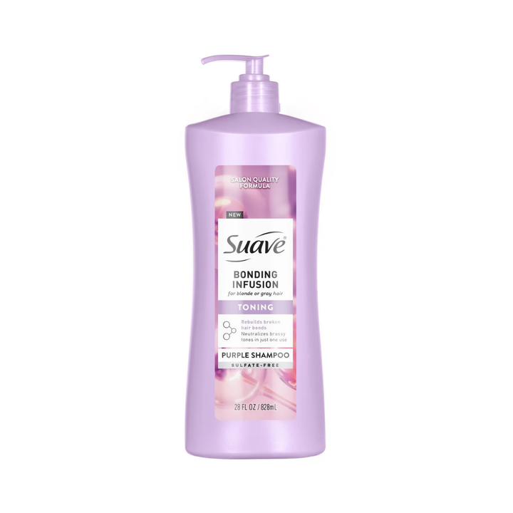 Suave Bonding Infusion Purple Toning Shampoo champú matizador para cabello rubio y canas 28oz