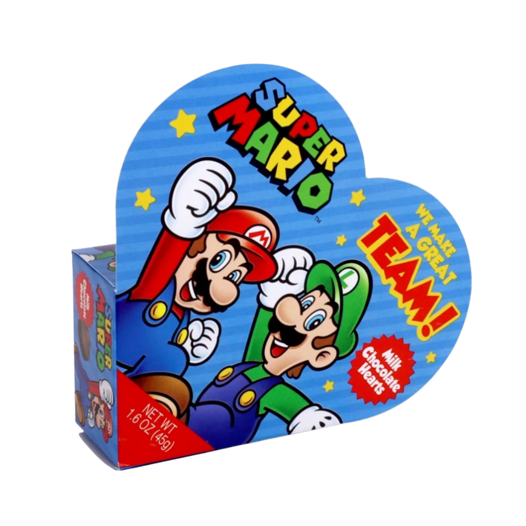 Caja de corazón Super Mario con chocolates crujientes edición San Valentín.
