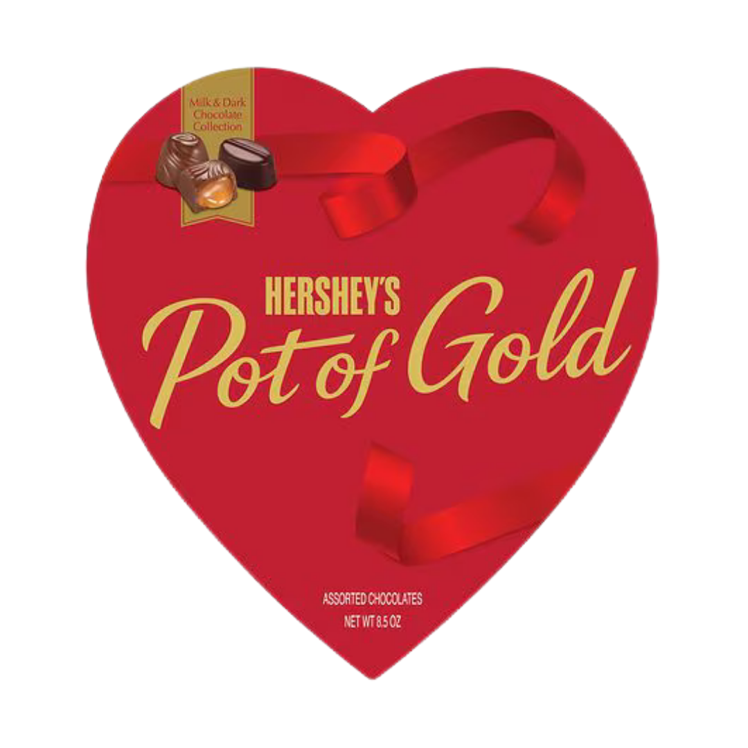 Caja de corazón roja Hershey's Pot of Gold Milk & Dark Chocolate Collection.