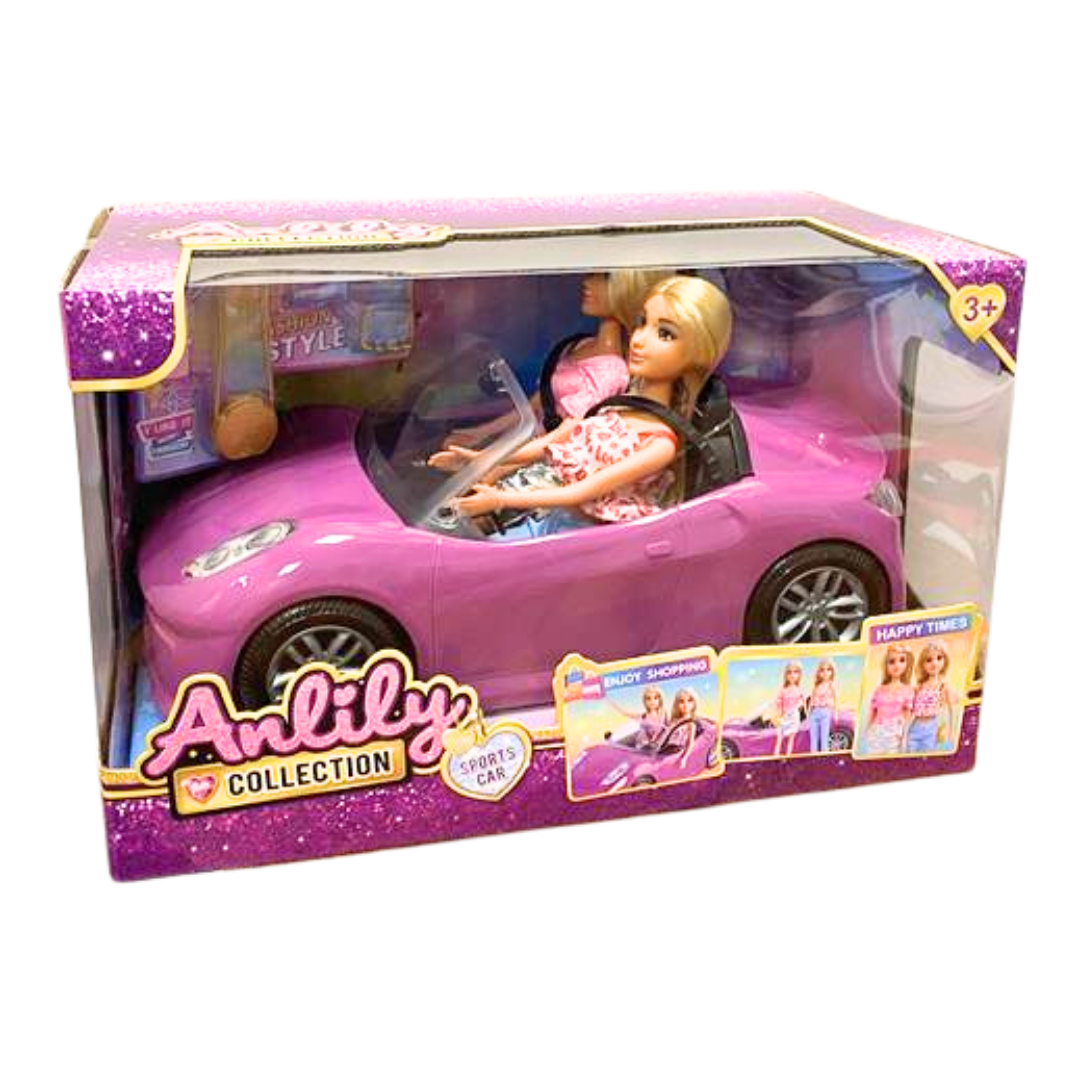 Set de juego Anlily Collection con auto deportivo rosa y dos muñecas