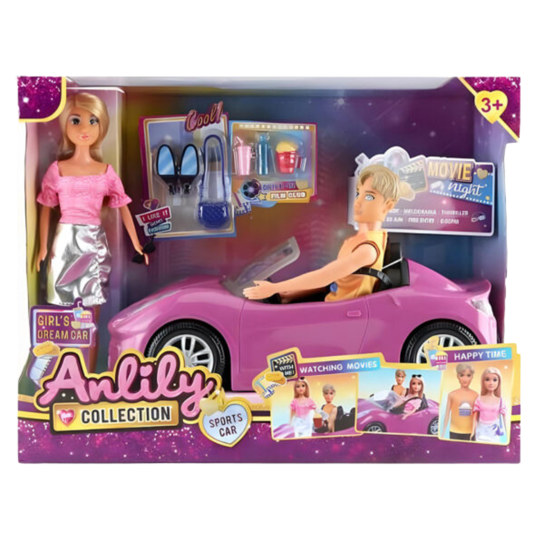 Anlily Dream Car set de muñecas con auto deportivo rosa