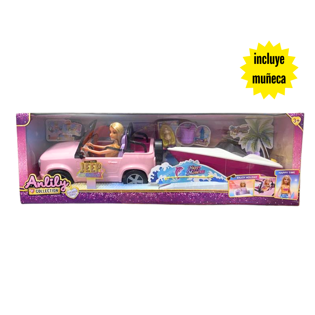 Anlily Off-Road Jeep & Boat Playset con muñeca, 11.5 in