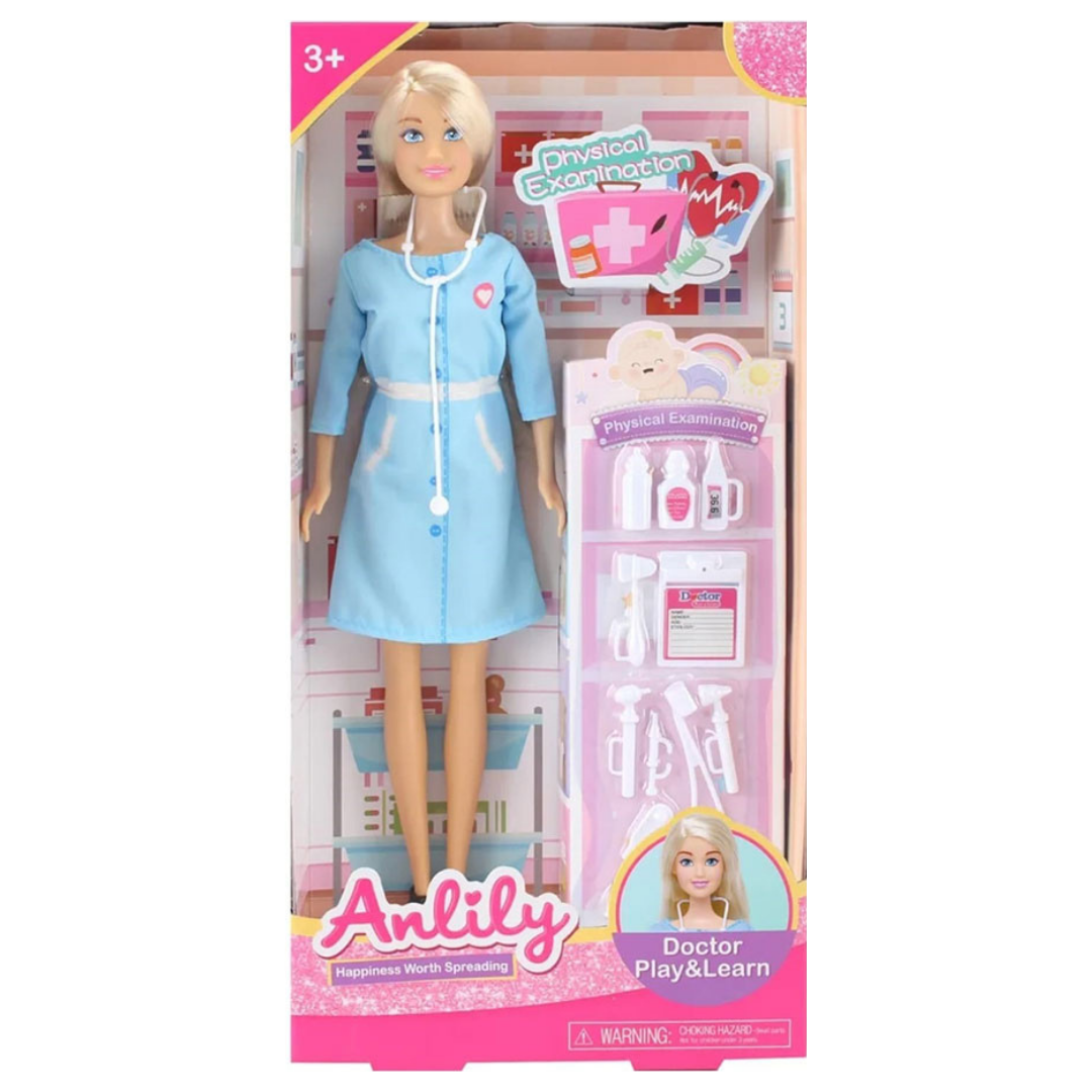 Muñeca Anlily Doctora con estetoscopio y accesorios de examen médico
