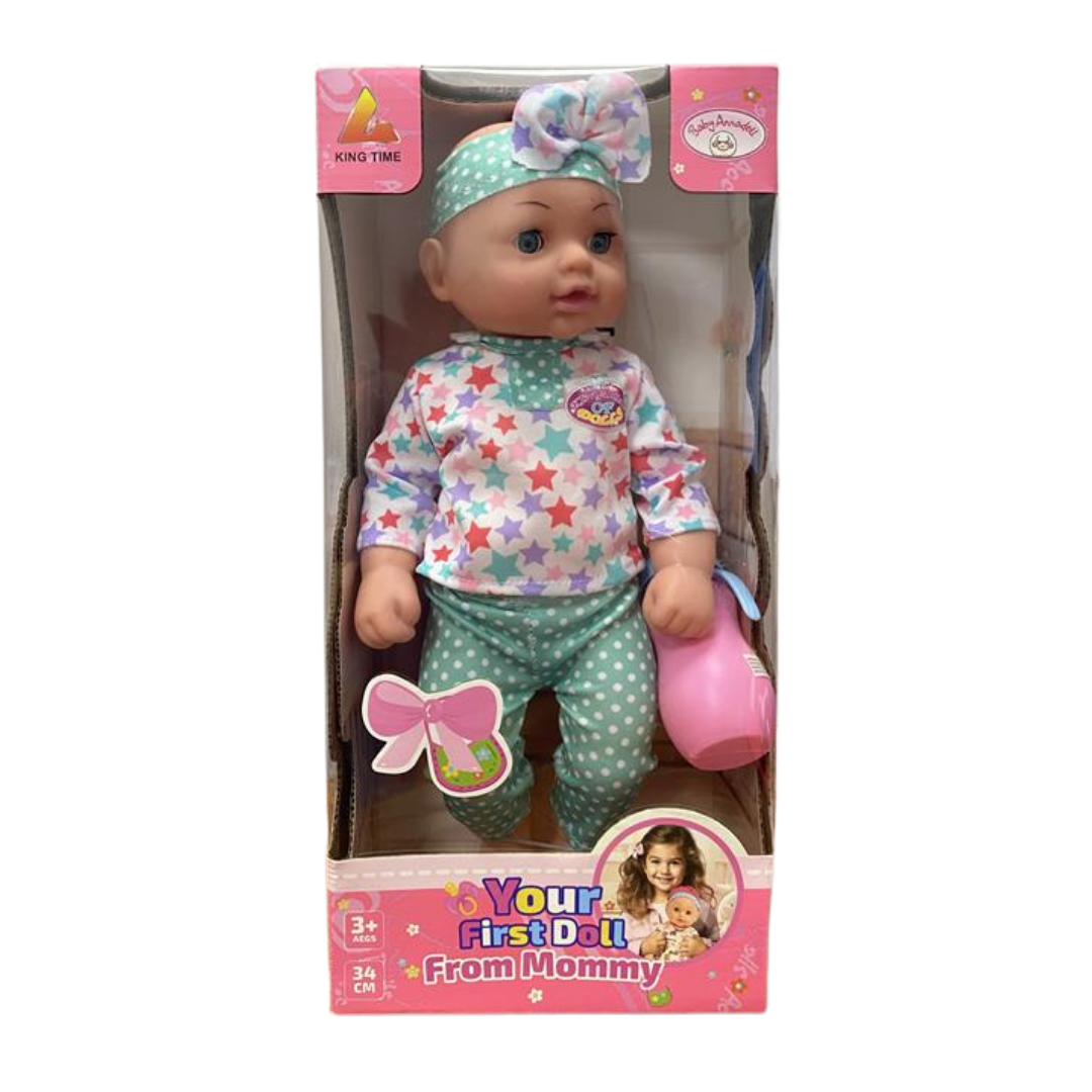 Your First Doll from Mommy muñeca bebé pijama estrellas verdes biberón