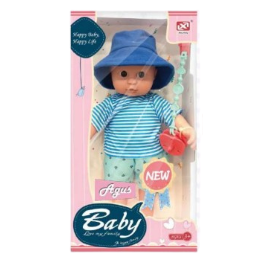 Agus Baby Boy muñeco bebé con chupón y ropa azul