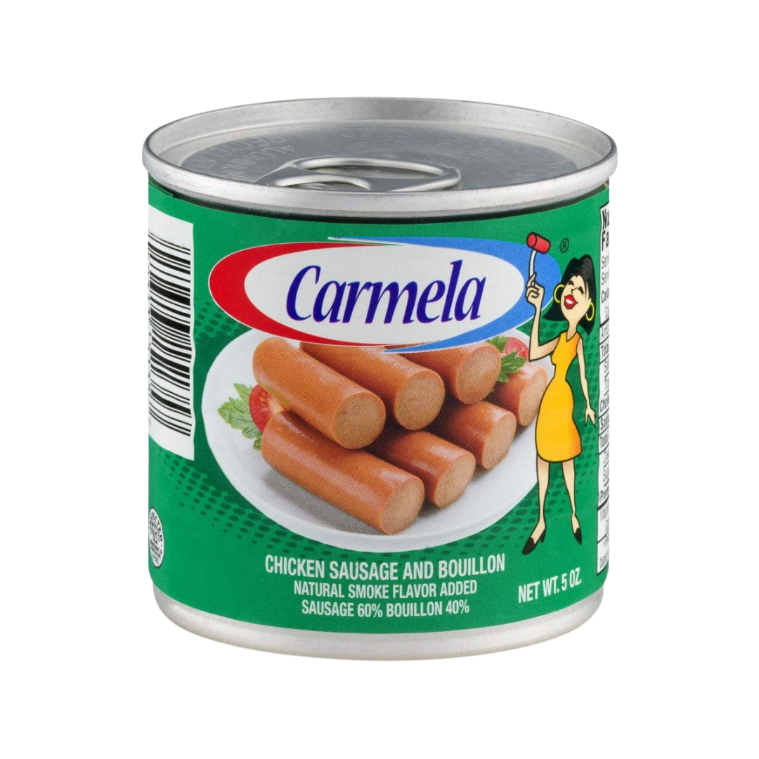 Lata de salchichas de pollo en caldo Carmela Chicken Sausage 5oz.