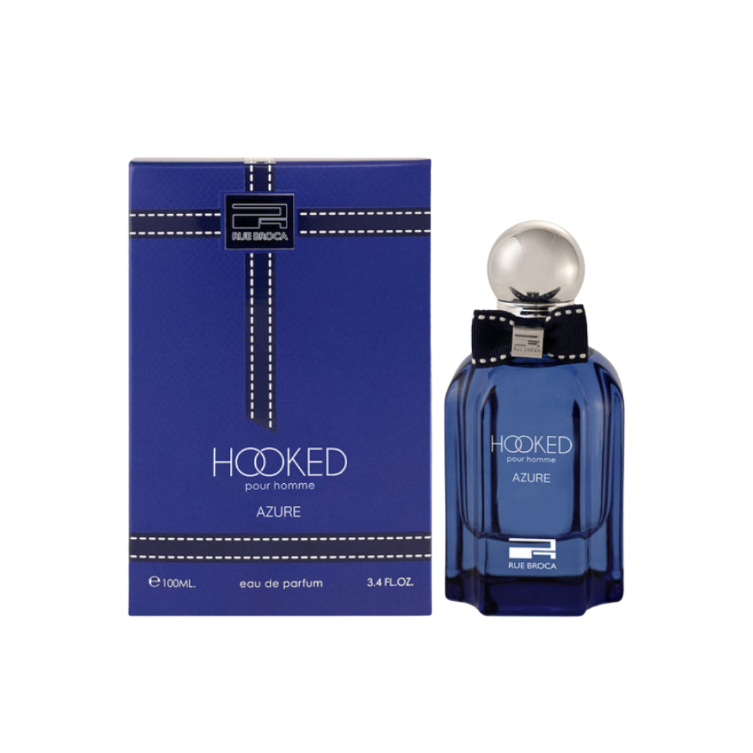 Perfume Rue Broca Hooked Azure Eau de Parfum para hombre botella azul 3.4oz.