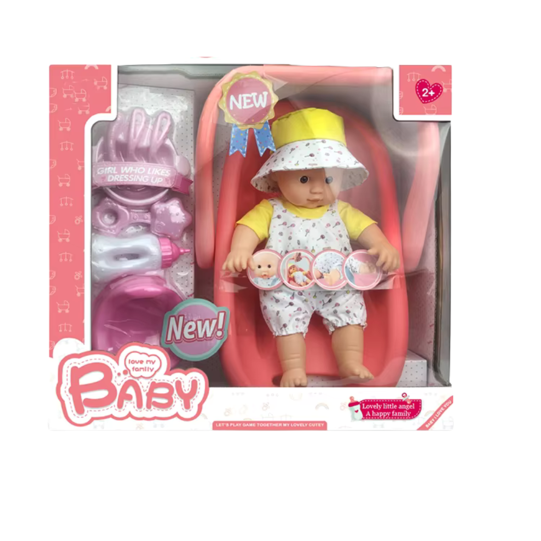 Muñeco bebé con bañera y accesorios de baño