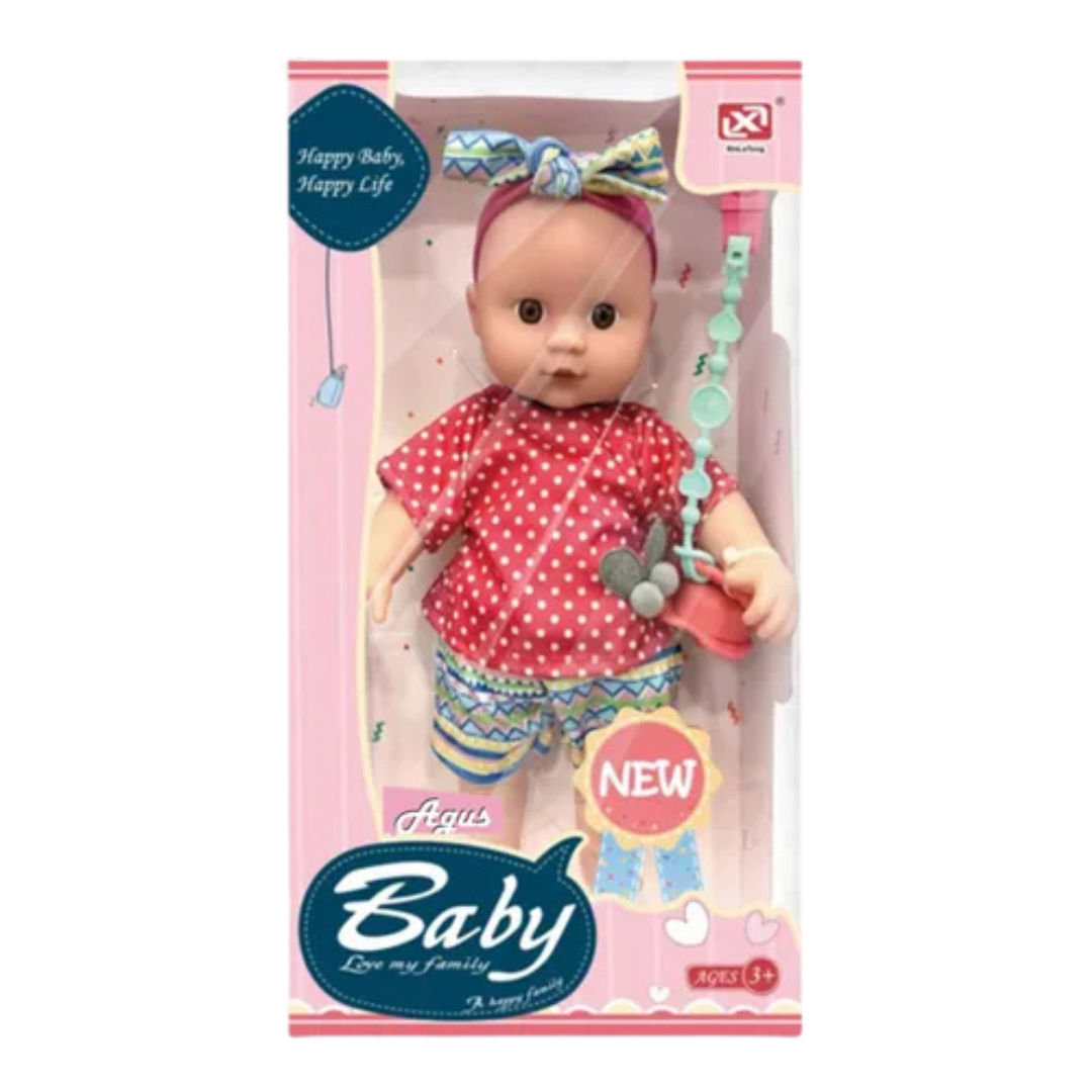 Muñeco bebé Agus con ropa roja y chupón