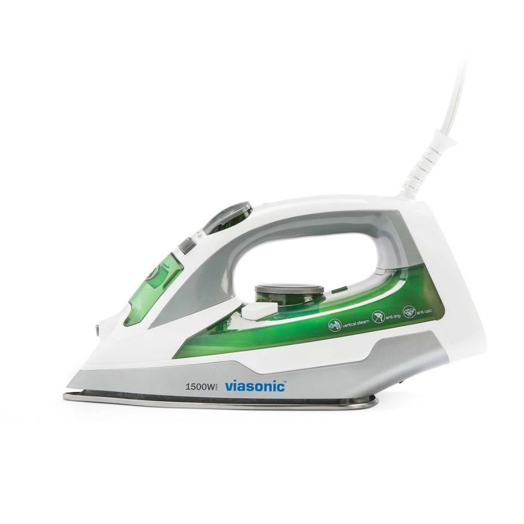 Plancha de vapor Viasonic de 1500W blanca y verde con suela antiadherente