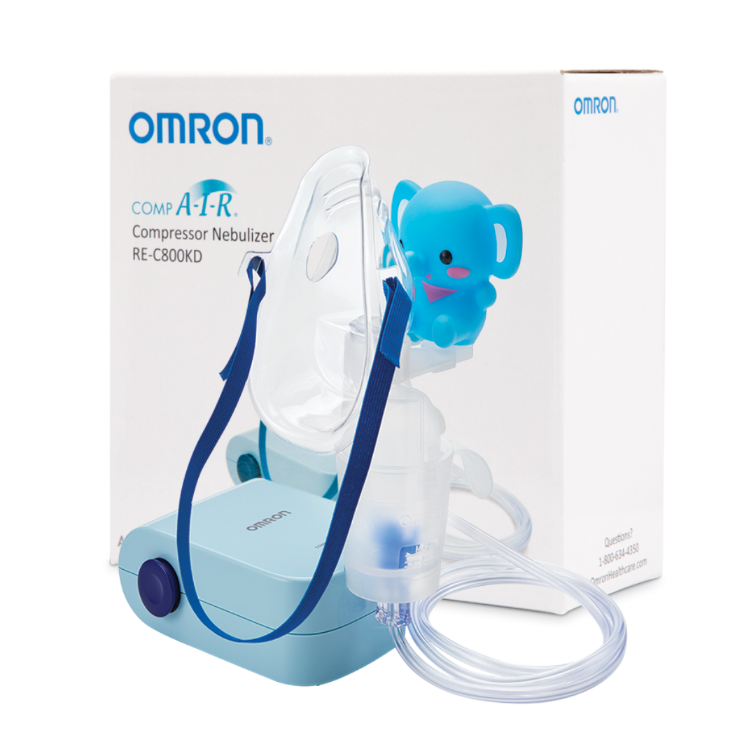Nebulizador compresor Omron CompA-I-R Kids con accesorios de juguete.