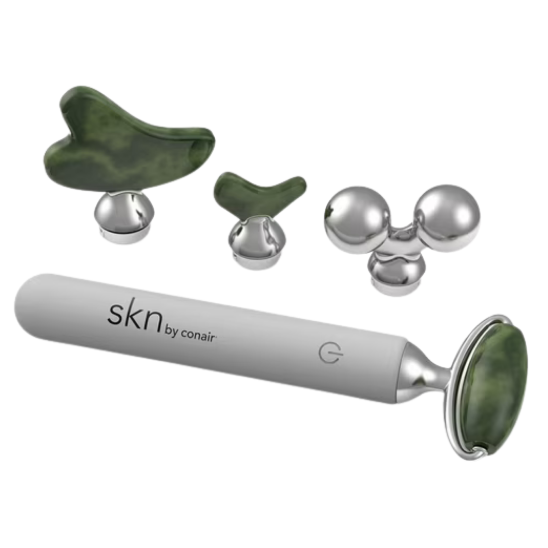 Rodillo facial vibratorio de jade real skn by conair kit masajeador