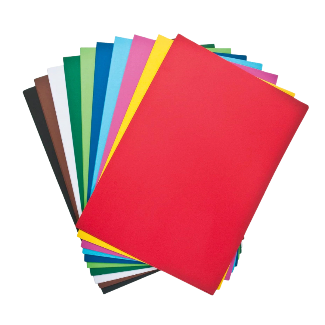 Cartulina de colores vibrantes surtidos para manualidades y proyectos escolares.