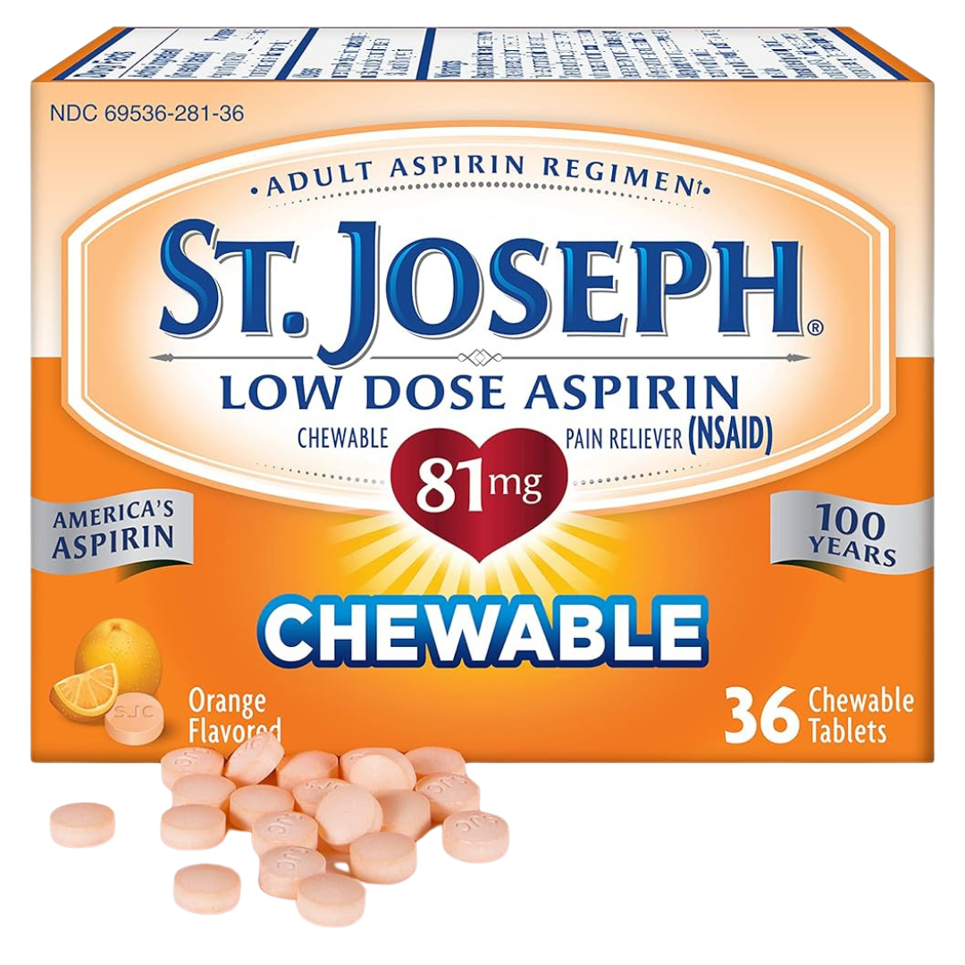 Aspirina St. Joseph 81mg masticable sabor naranja frasco de 36 tabletas