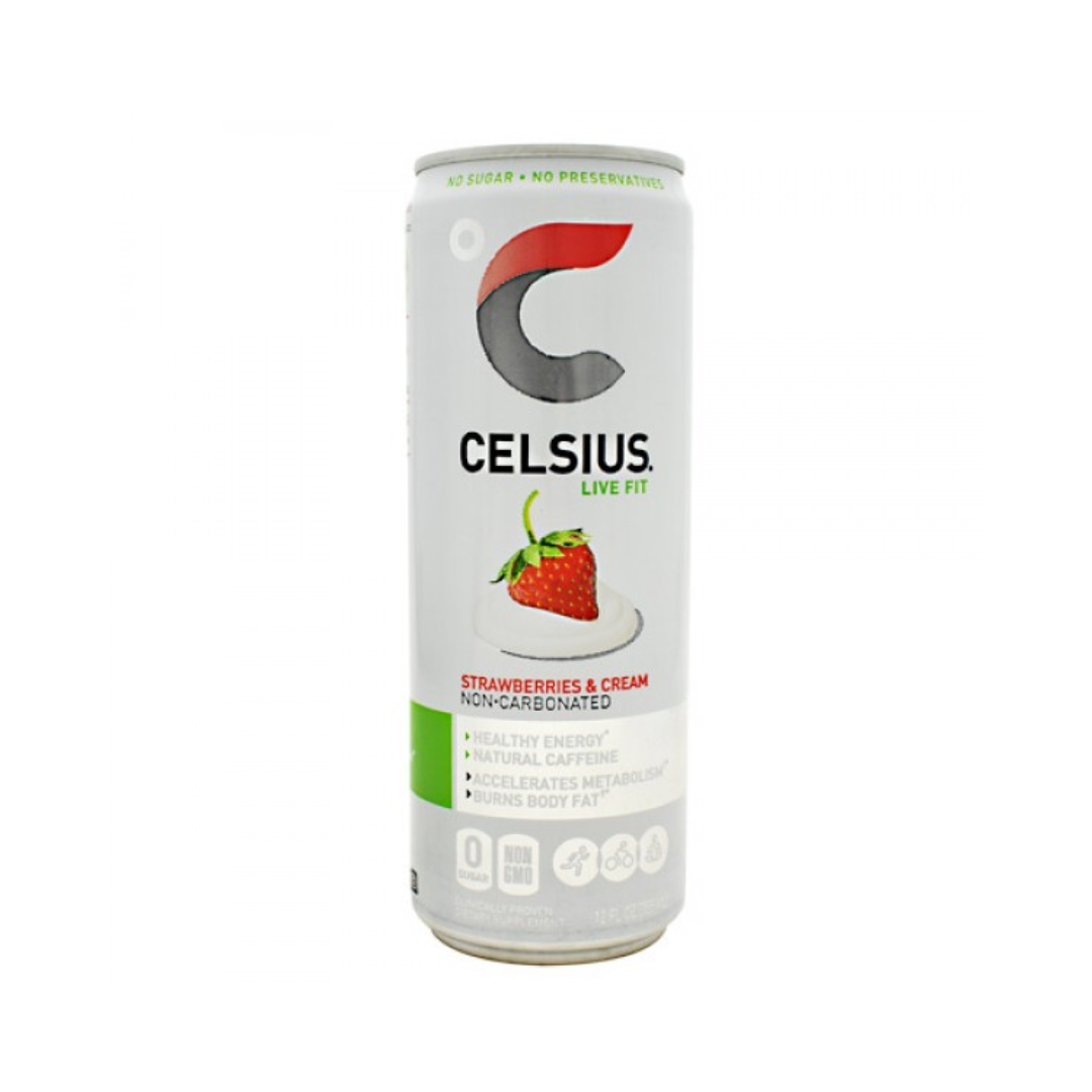Lata de Celsius Strawberries & Cream no carbonatada de 12oz.