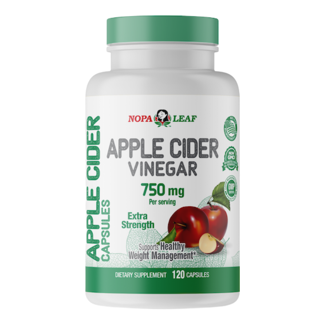 Suplemento Nopa Leaf Apple Cider Vinegar 750mg extra fuerte 120 cápsulas