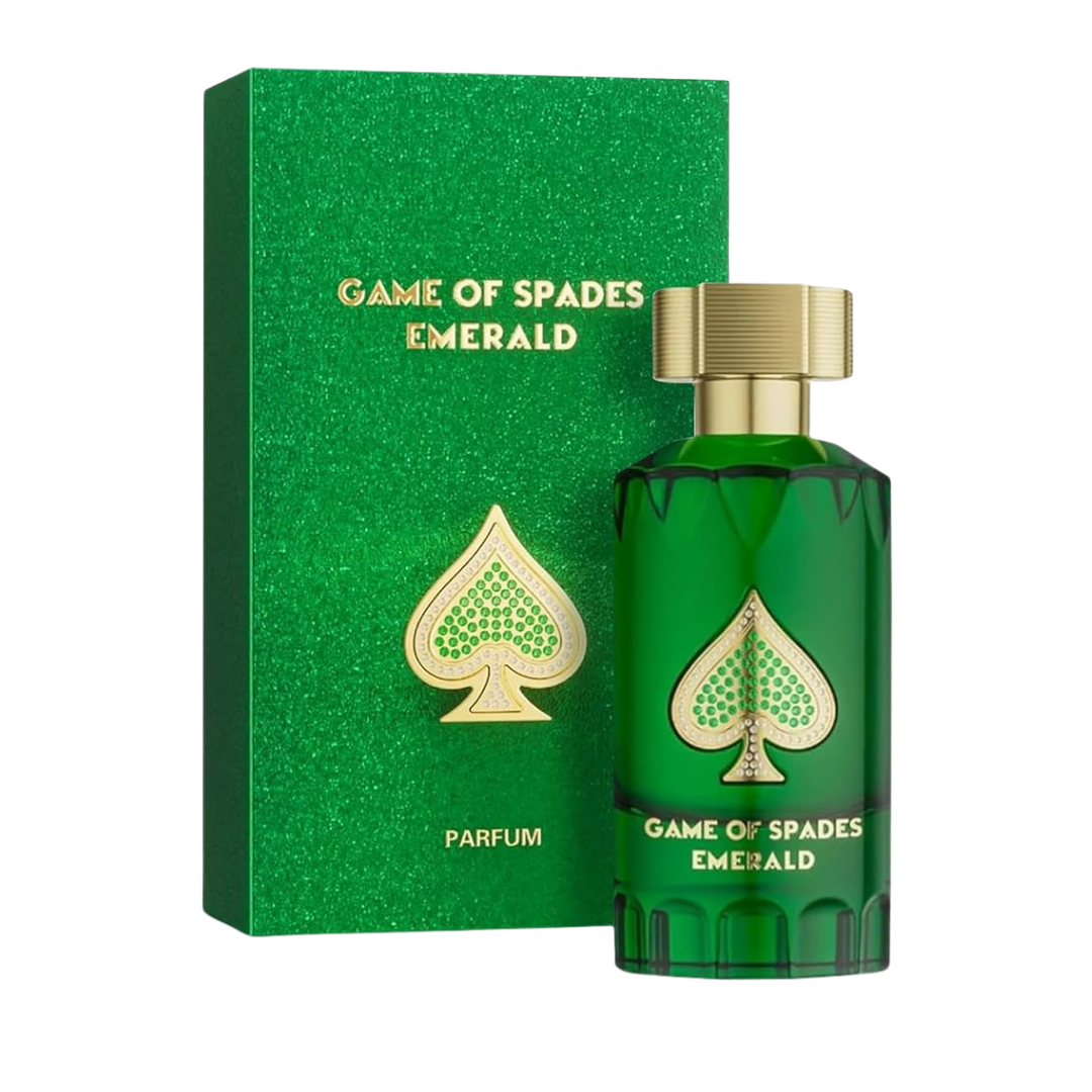 Perfume Jo Milano Game of Spades Emerald para hombre botella verde 3.4oz.