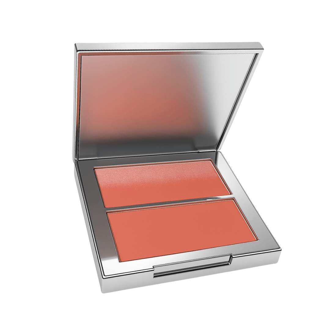 Dúo de rubores Bettina Blush 2 Impress en tono Sol Tropical con estuche plateado.