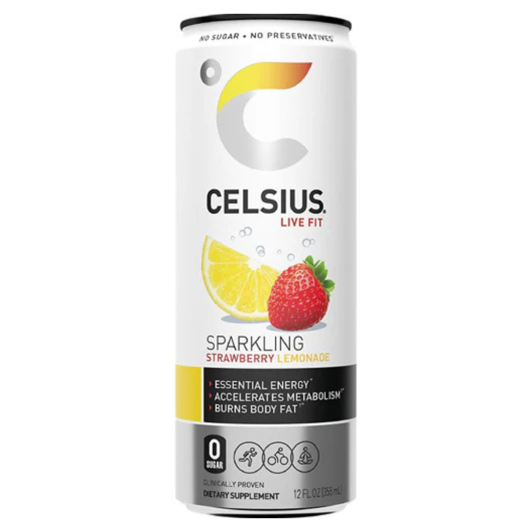 Bebida Celsius Sparkling Strawberry Lemonade de 12oz.