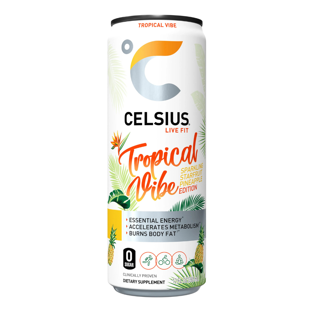 Lata de Celsius Tropical Vibe Starfruit Pineapple de 12oz.