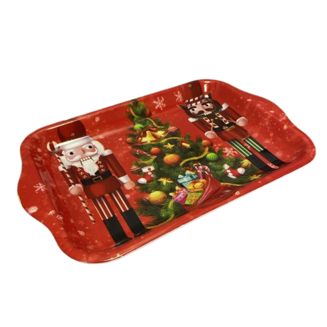 Bandeja rectangular melamina con cascanueces y árbol navideño