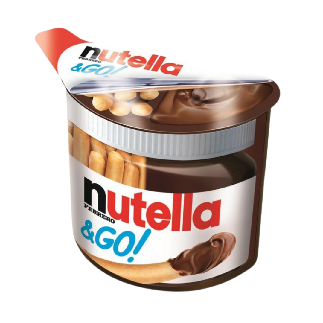 Envase de Nutella & Go con crema de avellana y palitos de pan crujientes.