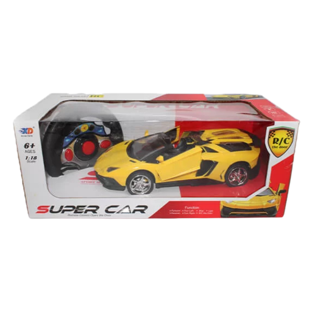 Auto deportivo a control remoto XD Toys escala 1:18 amarillo con puertas abatibles