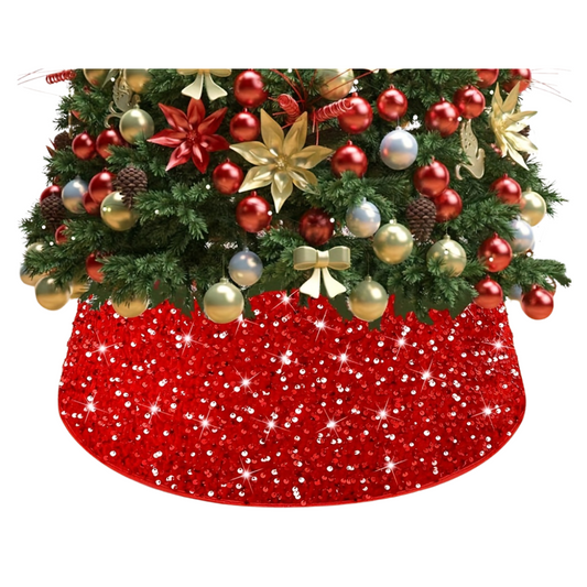 Christmas Tree Base Cover With Sequins - Red, Silver, Or Gold (Aa2024-0661 / 0662 / 0663)