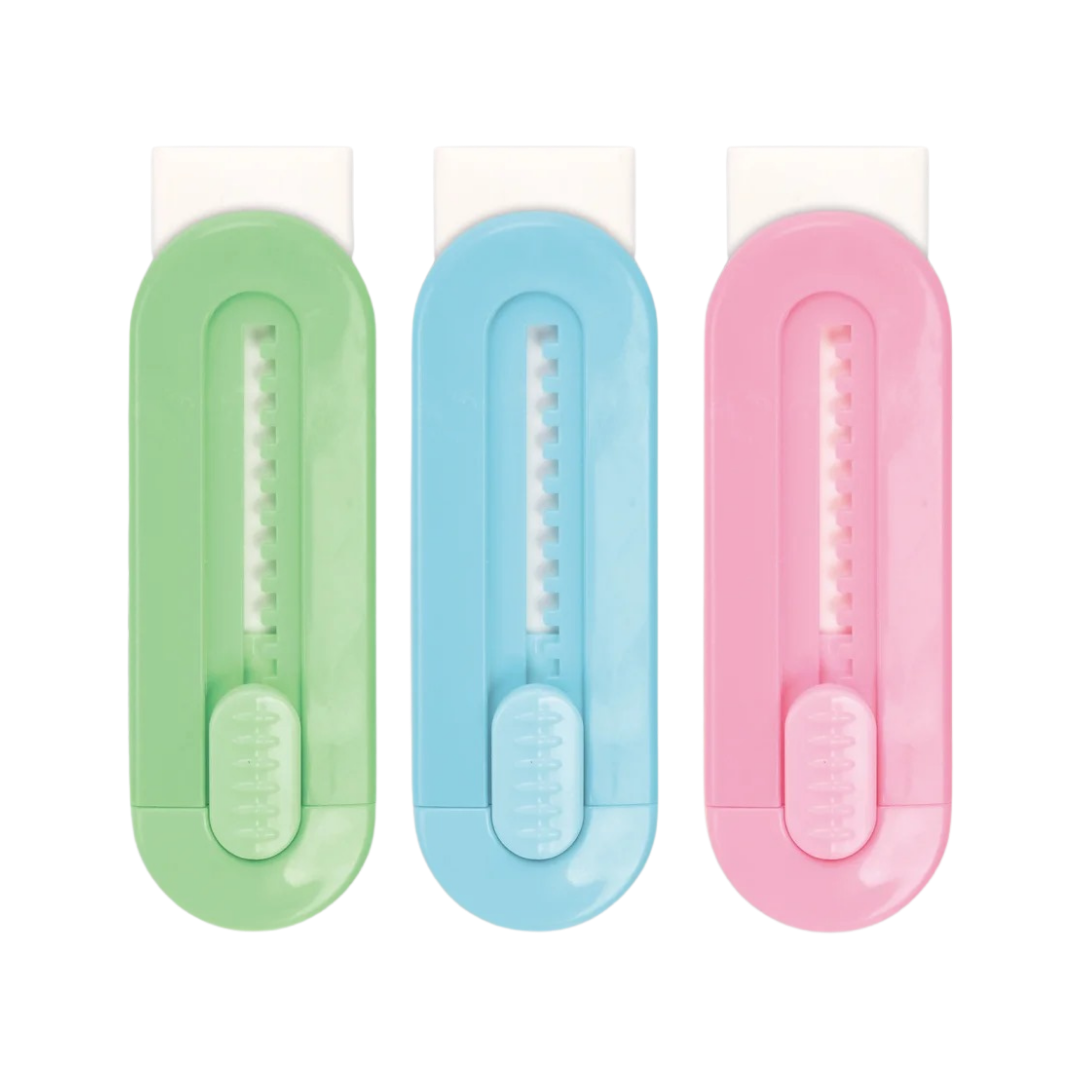 Pack de 2 borradores retráctiles para lápiz con mecanismo deslizante