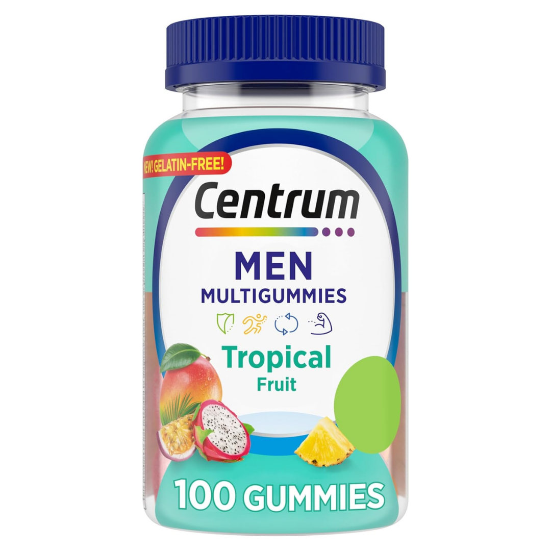 Envase de gomitas Centrum Men Tropical Punch (100 ct) sin gluten