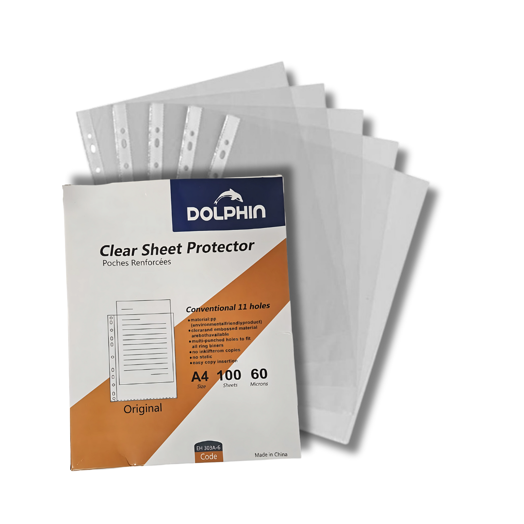 Dolphin Clear Sheet Protectors 100 Count A4 Size