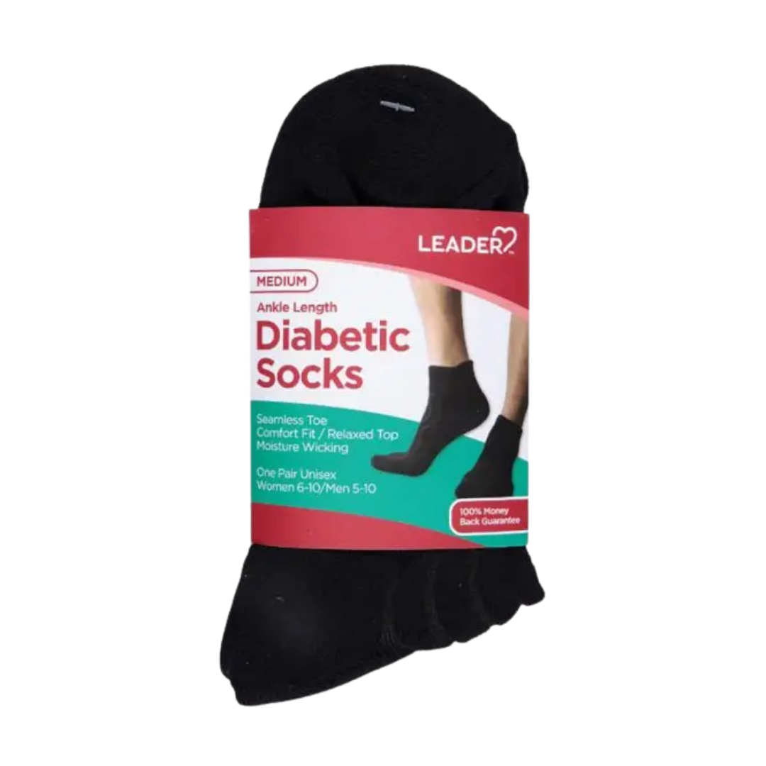 Calcetines diabéticos tobilleros negros 1 par, sin costuras