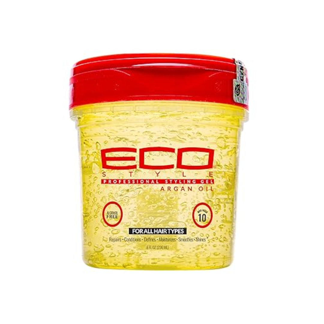 Envase de Gel Eco Style 50 % Más Aceite de Argán (12 oz) para hidratación y fijación